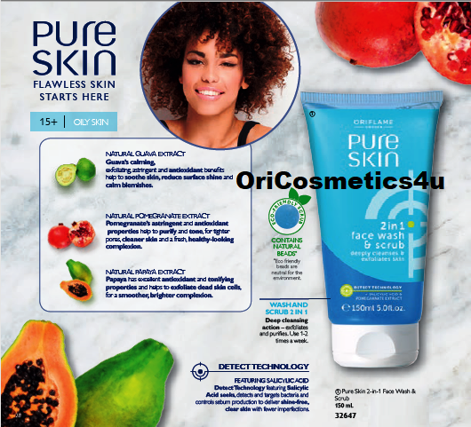 oriflame pure skin 2 in 1 face wash and scrub price
